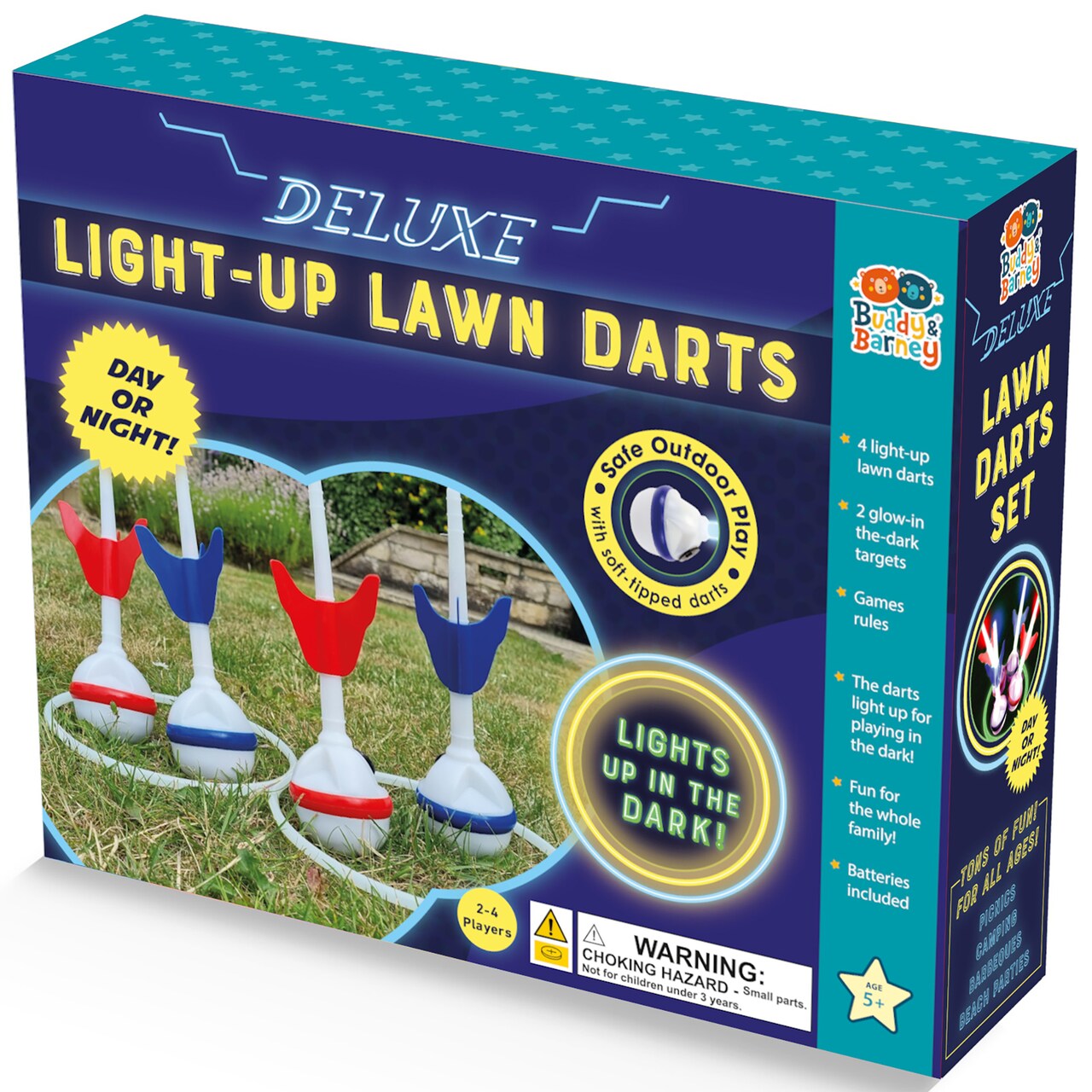 Buddy & Barney: Deluxe Light-Up Lawn Darts - Glow-In-The-Dark Yard Game Set, Soft-Tip Darts, Day Or Night Play, Backyard Activity, Family & Kids 5+